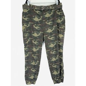 Rue21 Pants Womens 2X‎ Plus Green Camo Joggers High Waisted Belt Casual Stretch